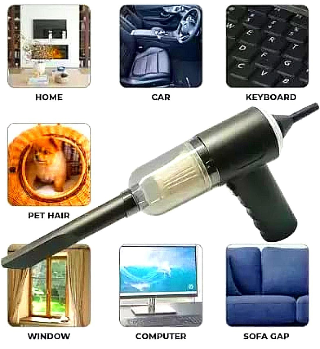 Vacuum blower marketed for pet hair, home, car, keyboard, window, computer, and sofa gaps