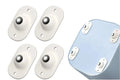 Four white corner swivel caster wheels with metal centers on a storage box corner