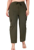 Women’s olive cotton-blend straight trousers with drawstring waist and side pockets