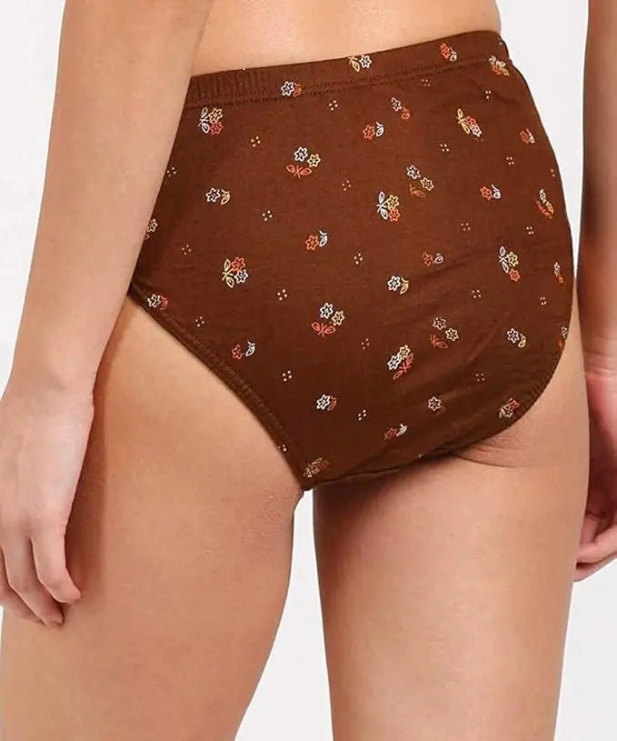 Women’s hipster panties in brown with small white floral pattern