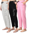 Pack of 3 women's straight-fit drawstring trousers, gray, black, and pink