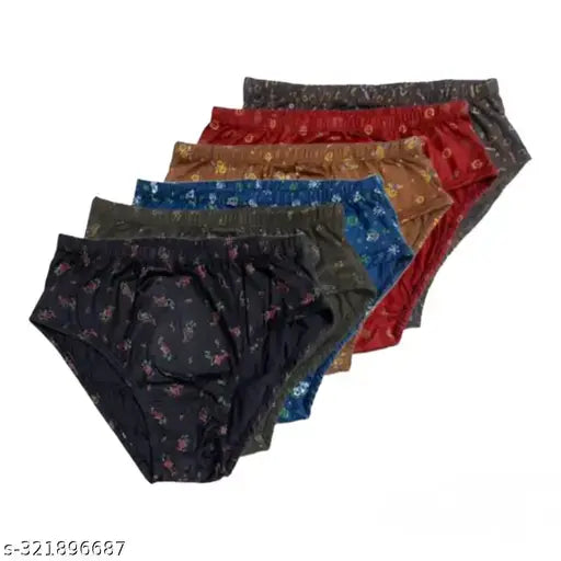 Pack of 6 women's hipster panties with multicolor prints, gathered waistband