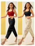 Women’s cotton-blend solid sleeveless tank top, maroon and black, scoop neck
