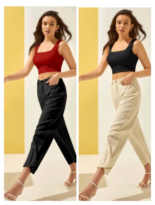 Women’s cotton-blend solid sleeveless tank top, maroon and black, scoop neck